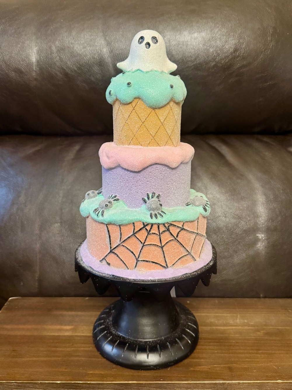 Pastel Halloween Tiered Cake Decor with Ghost Topper